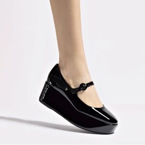 Larroude Blair Flatform Shoes In Black Patent Leather